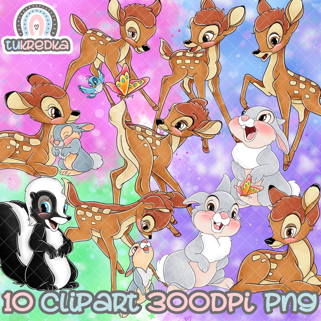 Set of Bambi and Thumper Rabbit Cute Clip Art PNG, Cartoon Clipart ...