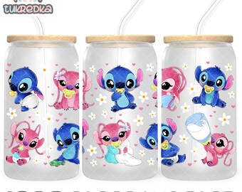 Stitch and Angel Cup PNG File DIGITAL DOWNLOAD 16oz Glass Tumbler Design, 16oz Libby Cup Wrap