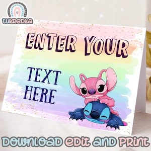 Birthday Editable Food Tags Buffet Label Tent Stitch Angel, Birthday Party Kids Carte Instant Download STI01