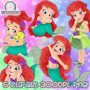 Clip art della principessa Ariel per bambini, Clip art della sirenetta in formato PNG, Sublimazione dei cartoni animati in formato PNG