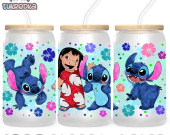 Stitch and Angel Cup PNG File DIGITAL DOWNLOAD 16oz Glass Tumbler Design, 16oz Libby Cup Wrap