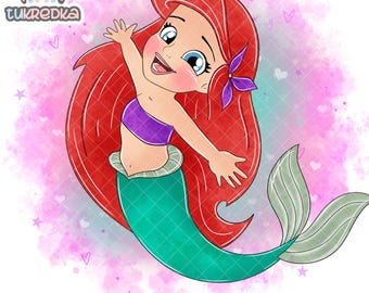Baby Toddler Princess Ariel Clip art, The Little Mermaid PNG Clip art, Cartoon Sublimation PNGCartoon Art for Scrapbooking & Crafts