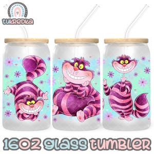 Alice In Wonderland The Cheshire Cat Cup PNG File DIGITAL DOWNLOAD 16oz Glass Tumbler Design, 16oz Libby Cup Wrap
