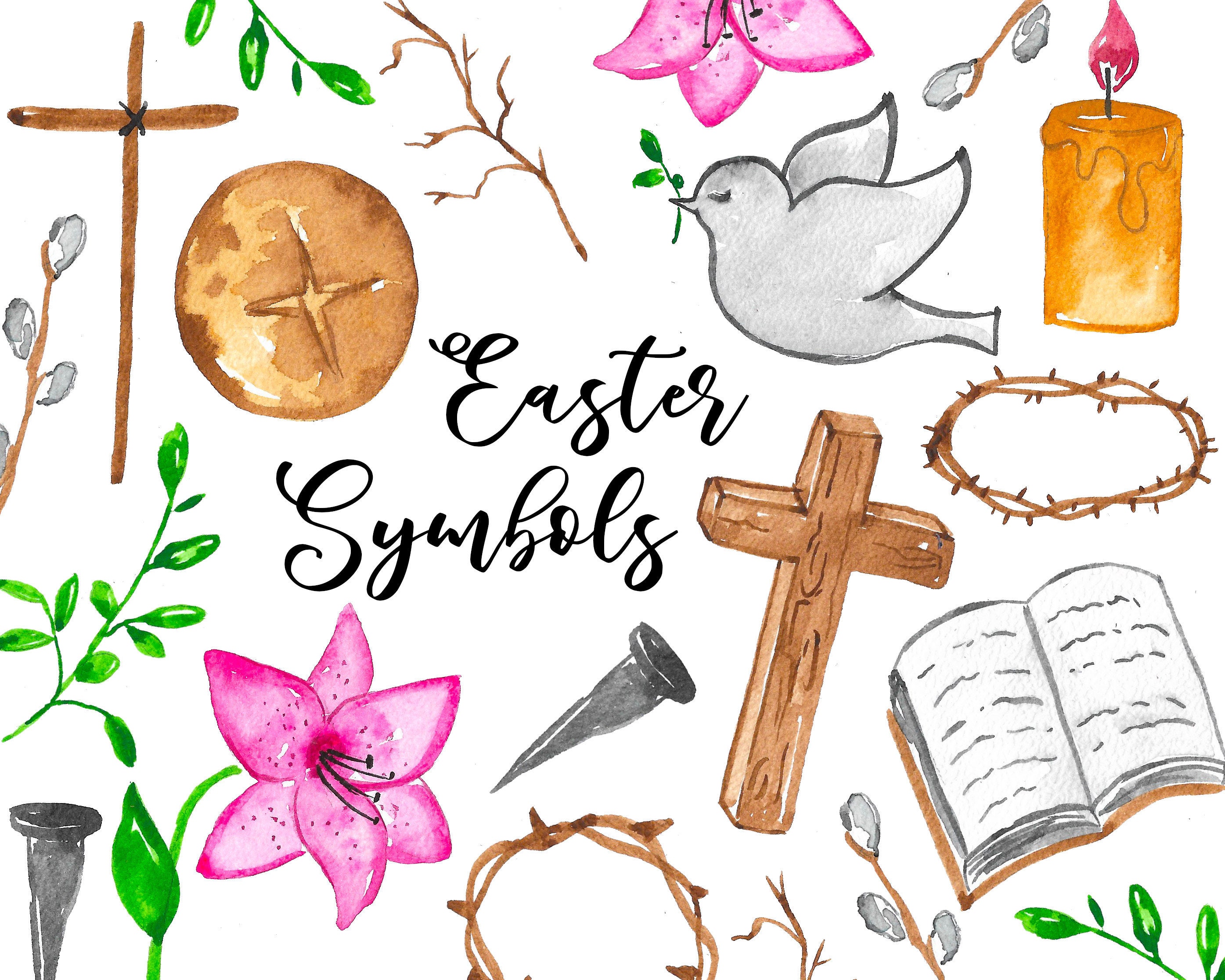 Easter Symbols Watercolor Digital Christ Clipart Hollyday Etsy