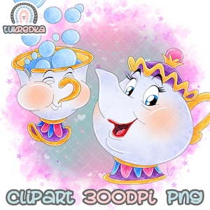 Princess Mrs Teapots & Chip Clipart, La bella e la bestia PNG Clip art, Cartoon Sublimation PNG