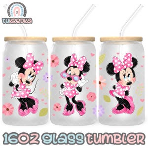 Minnie Mouse Cup PNG File DIGITAL DOWNLOAD 16oz Glass Tumbler Design, 16oz Libby Cup Wrap