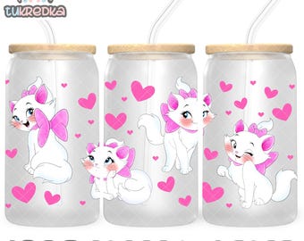 Archivo PNG de taza de gatito de Los Aristogatos, descarga digital, diseño de vaso de vidrio de 16 oz, envoltura de taza Libby de 16 oz