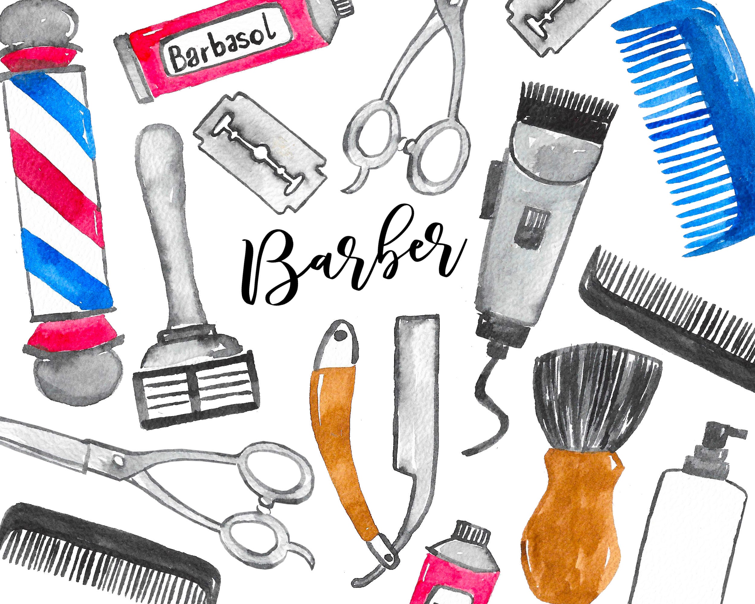 Barber Shop Clip Art Hair Salon Clipart Watercolor Handpainted - Etsy