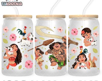Prinzessin Moana Maui Heihei Cup PNG-Datei DIGITAL DOWNLOAD 16oz Glasbecher Design, 16oz Libby Cup Wrap