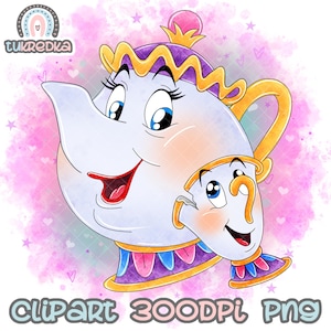 Princess Mrs Teapots & Chip Clipart, La bella e la bestia PNG Clip art, Cartoon Sublimation PNG