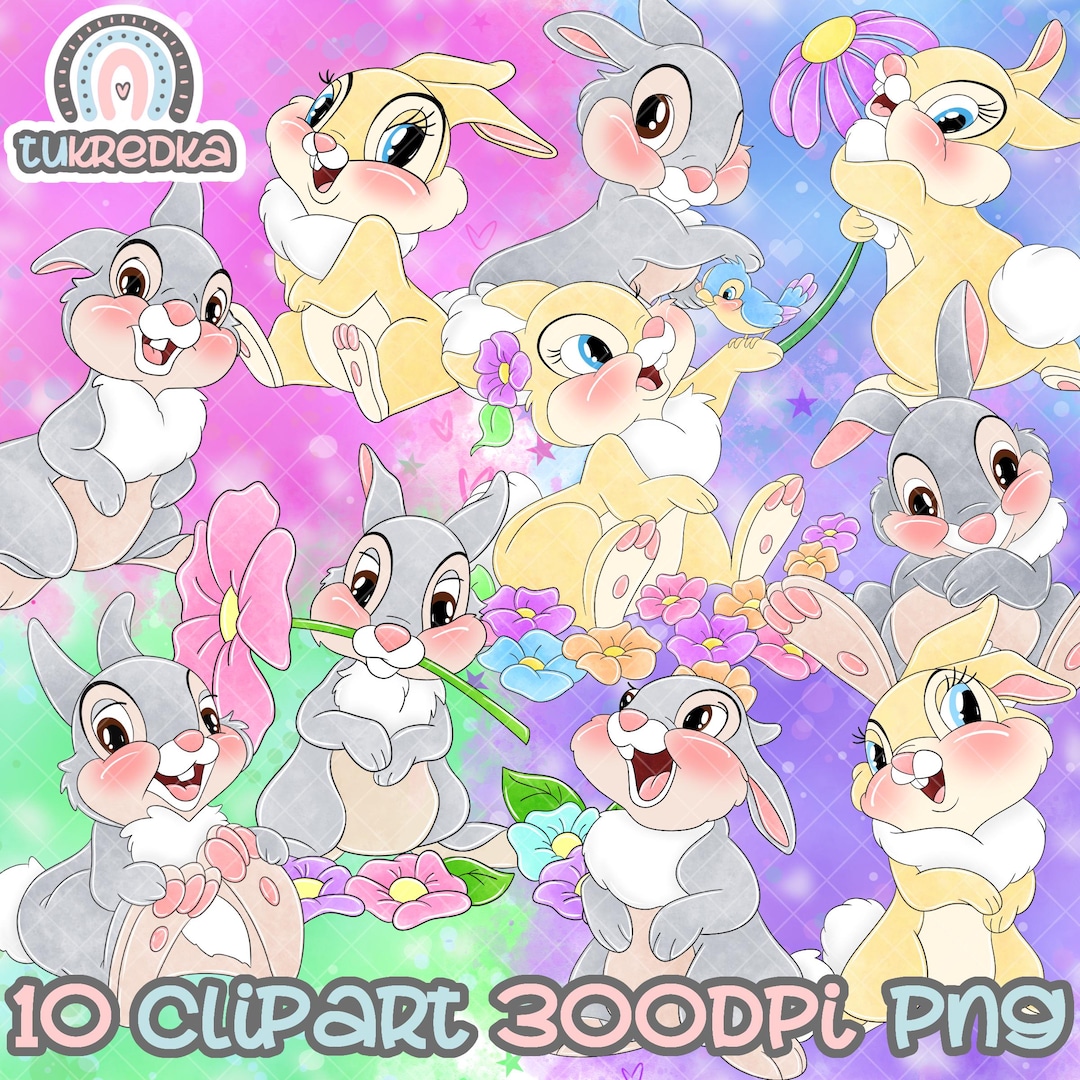 Set of Bambi Thumper Rabbit Cute Clip Art PNG, Cartoon Clipart ...