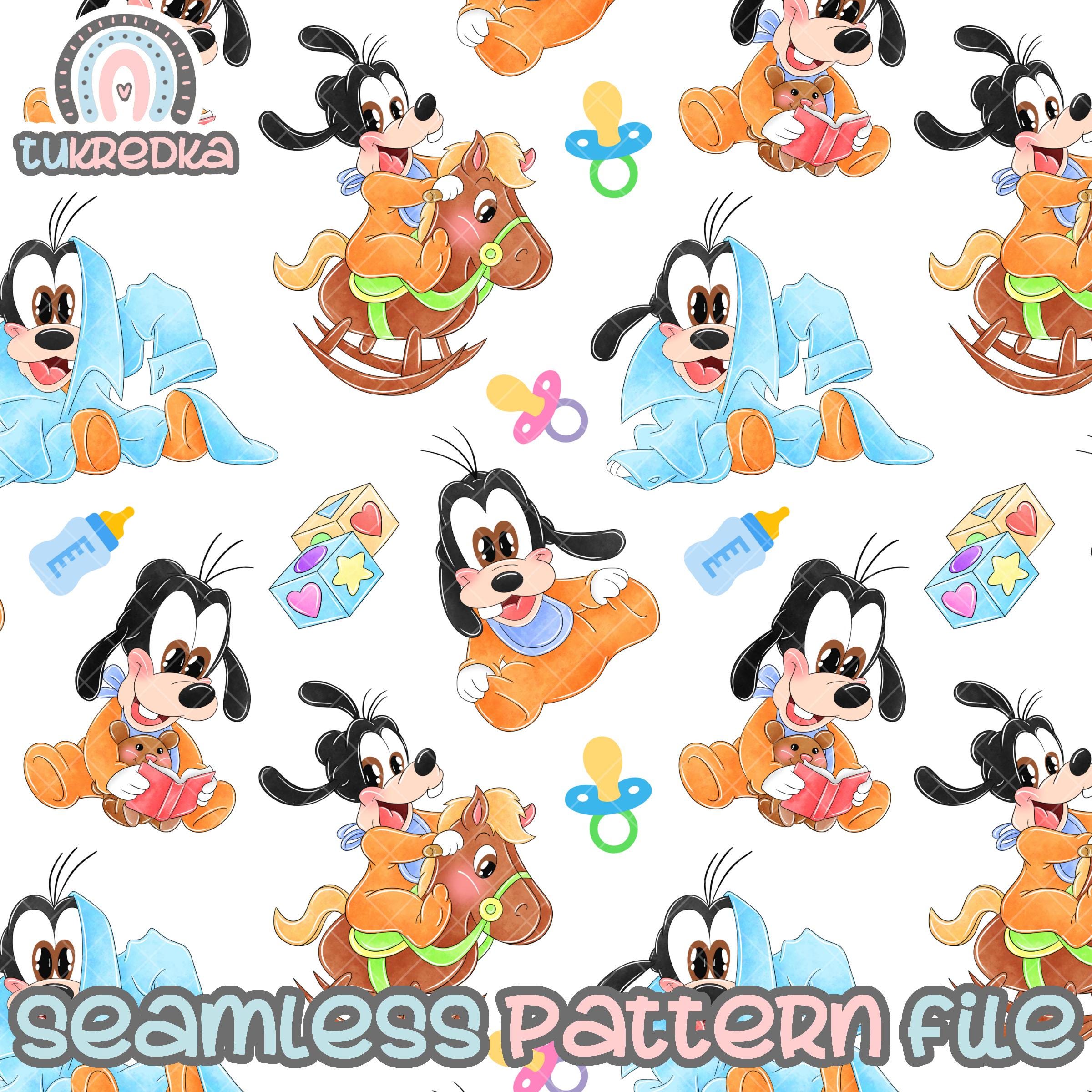 Goofy Baby Toddler Seamless Pattern, Digital Paper Background Download Mickey Mouse and Friends JPG
