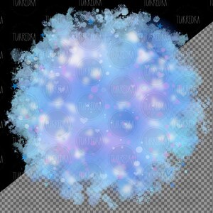 May include: A blue watercolour background with white and pink hearts and stars. The background is transparent and has a soft, blurred effect.