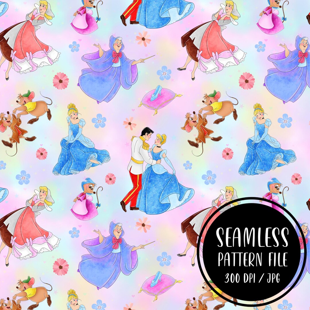 Princess Cinderella Seamless Pattern, Digital Paper Background Download ...