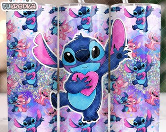 Anime Cartoon Stitch Angel 20oz Skinny Tumbler Wrap, Recht Tumbler Ontwerp Sublimatie Download PNG Cup Wrap