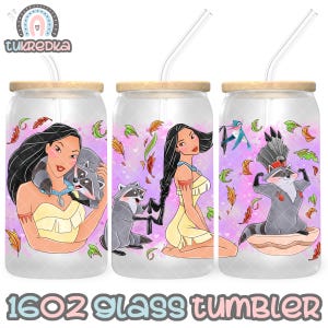 Prinzessin Pocahontas Tasse PNG-Datei DIGITAL DOWNLOAD 16oz Glas Tumbler Design, 16oz Libby Cup Wrap