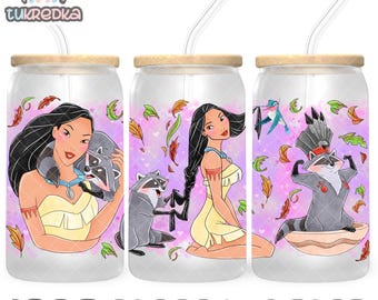 Prinzessin Pocahontas Tasse PNG-Datei DIGITAL DOWNLOAD 16oz Glasbecher Design, 16oz Libby Cup Wrap