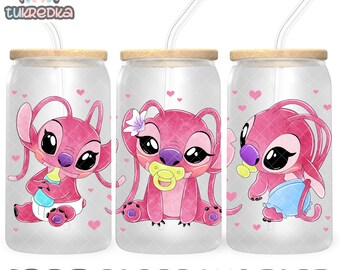 Stitch and Angel Cup PNG File DIGITAL DOWNLOAD 16oz Glass Tumbler Design, 16oz Libby Cup Wrap