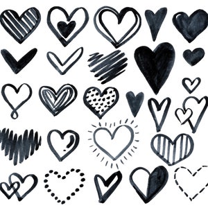 Heart Black Clip Art Watercolor Handpainted Digital Clipart Valentine's ...