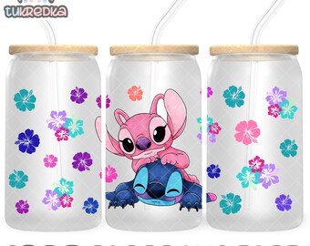 Stitch and Angel Cup PNG File DIGITAL DOWNLOAD 16oz Glass Tumbler Design, 16oz Libby Cup Wrap