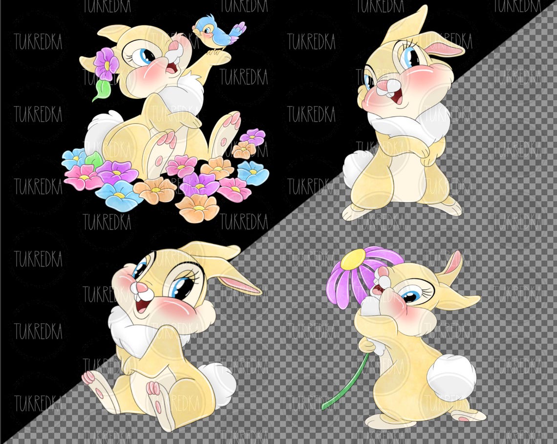 Set of Bambi Thumper Girl Rabbit Cute Clip Art PNG, Cartoon Clipart ...