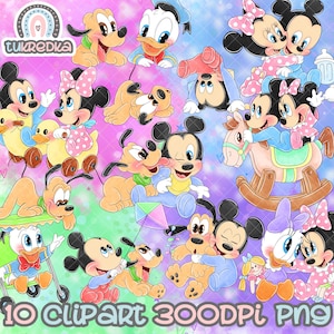 Set of Mickey and Minnie Mouse Baby Toddler Clipart, PNG Clip art, Mickey Mouse and Friends Cartoon Sublimation PNG