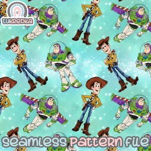 Toy Story Buzz Lightyear Woody Nahtloses Muster, digitaler Papierhintergrund, JPG herunterladen