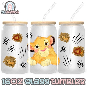Il Re Leone Simba Cup File PNG DOWNLOAD DIGITALE Design del bicchiere in vetro da 16 once, involucro per tazza Libby da 16 once