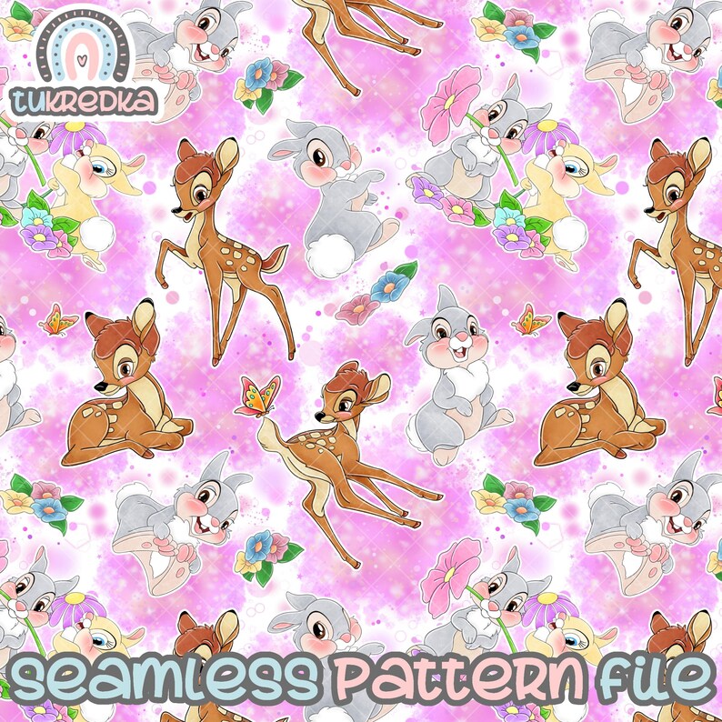 Bambi Thumper Seamless Pattern, Digital Paper Background Download JPG ...