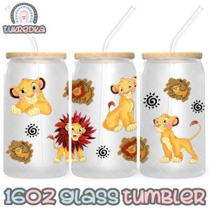 Lion King Simba Cup PNG-bestand DIGITALE DOWNLOAD 16oz glazen bekerontwerp, 16oz Libby Cup Wrap
