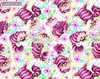 Alice In Wonderland The Cheshire Cat Seamless Pattern, Digital Paper Background Download JPG