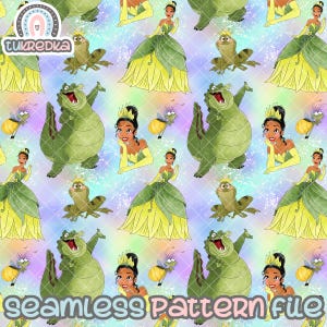 Tiana Princess and the Frog Seamless Pattern, Digital Paper Background Download JPG