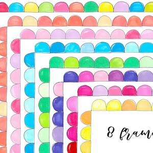 Molduras Doodle Border Rainbow Clipart Pintado à mão Digital Clipart Frame Design Elements Cards Download grátis de uso comercial PNG