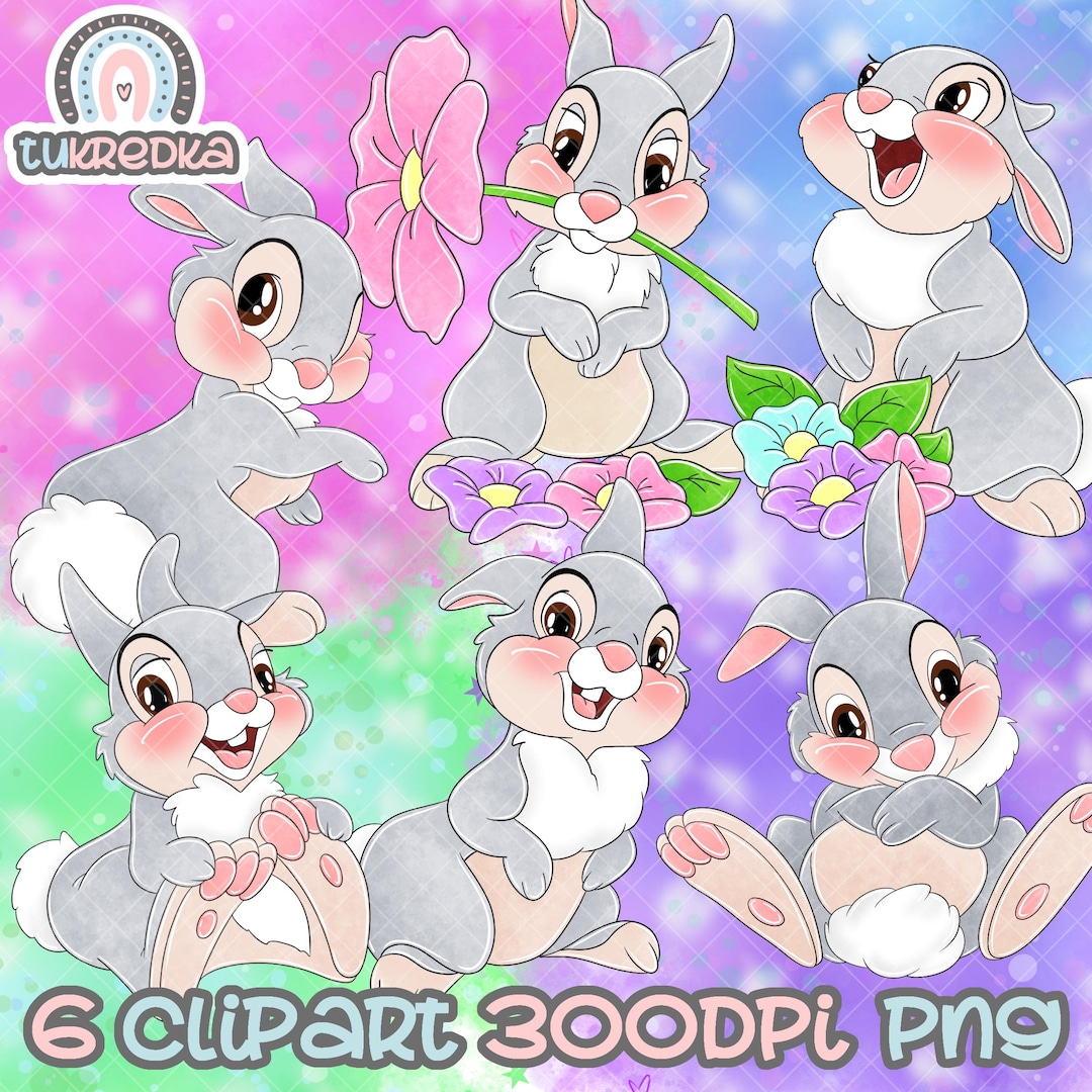 Set of Bambi Thumper Rabbit Cute Clip Art PNG, Cartoon Clipart ...