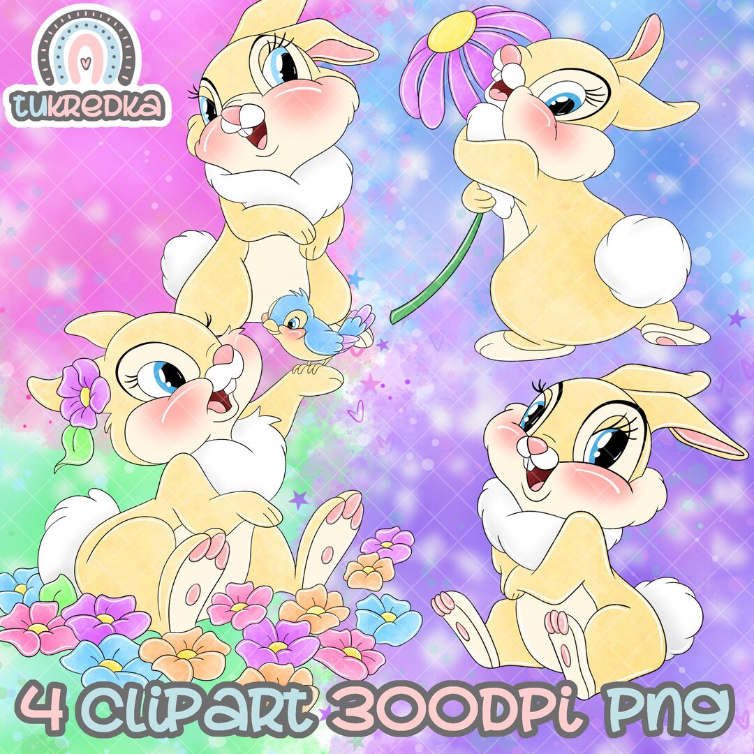Set of Bambi Thumper Girl Rabbit Cute Clip Art PNG, Cartoon Clipart ...