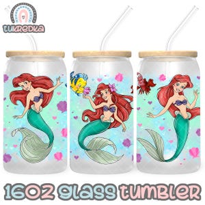 Princess Ariel Cup PNG File DIGITAL DOWNLOAD 16oz Glass Tumbler Design, 16oz Libby Cup Wrap, The Little Mermaid