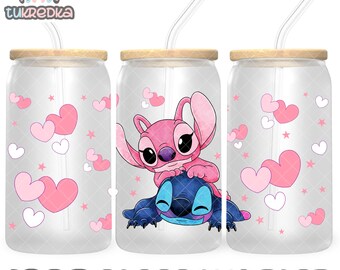 Stitch and Angel Cup PNG File DIGITAL DOWNLOAD 16oz Glass Tumbler Design, 16oz Libby Cup Wrap