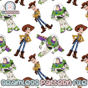 Toy Story Buzz Lightyear Woody Nahtloses Muster, digitaler Papierhintergrund, JPG herunterladen