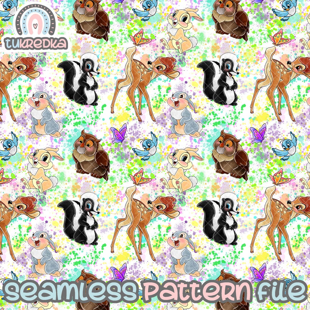 Bambi Thumper Seamless Pattern, Digital Paper Background Download JPG ...
