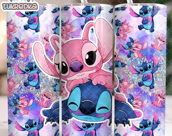 Anime Cartoon Stitch Angel 20oz Skinny Tumbler Wrap, Recht Tumbler Ontwerp Sublimatie Download PNG Cup Wrap