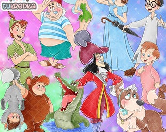 Set of Peter Pan Cute Clip art PNG, Cartoon Clipart Sublimation PNG Cartoon Art for Scrapbooking & Crafts