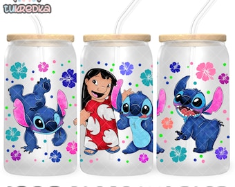 Lilo and Stitch Cup PNG File DIGITAL DOWNLOAD 16oz Glass Tumbler Design, 16oz Libby Cup Wrap