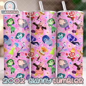 Enveloppe de gobelet mince de 20 oz avec motif de dessin animé Inside Out Emotions, gobelet droit, téléchargement par sublimation, enveloppe de tasse sans couture au format PNG