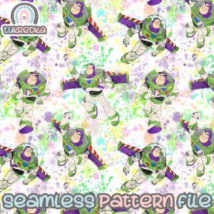 Toy Story Buzz Lightyear Woody Nahtloses Muster, digitaler Papierhintergrund, JPG herunterladen