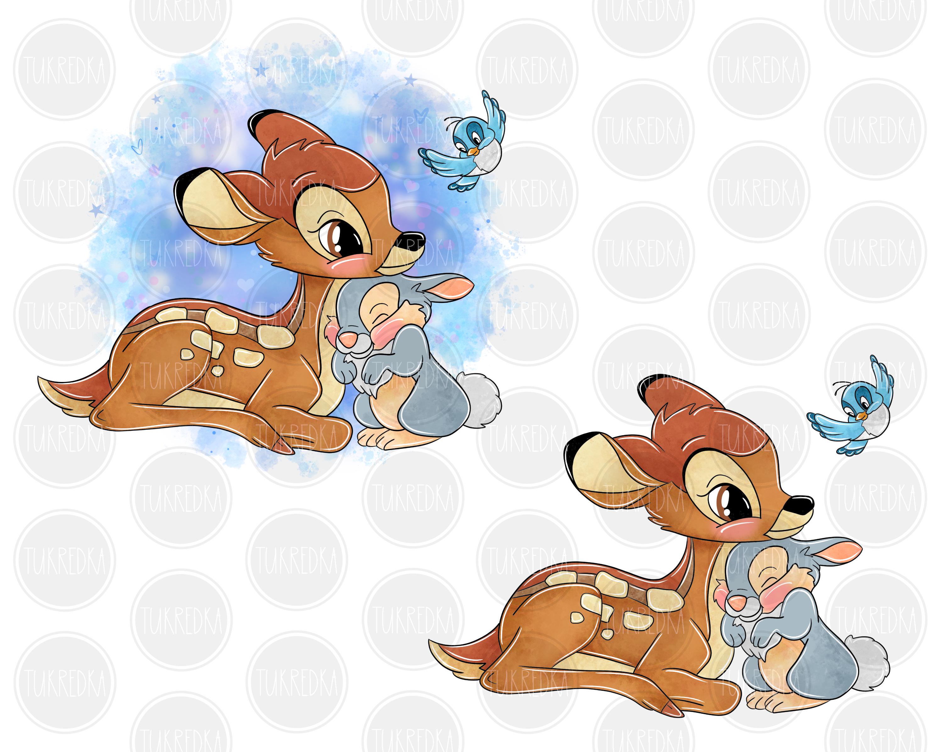 Bambi and Thumper Rabbit Cute Clip Art PNG, Cartoon Clipart Sublimation ...