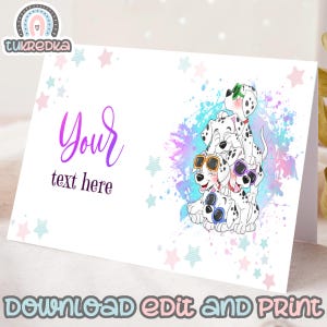 Birthday Editable Food Tags Buffet Label Tent 101 Dalmatians Dog Birthday Party Kids Carte Instant Download D001