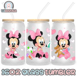 Baby Minnie Mouse Cup PNG-bestand DIGITALE DOWNLOAD 16oz glazen Tumbler Design, 16oz Libby Cup Wrap