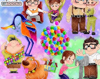 Set of Carl And Ellie Up Balloon House Clip art PNG, Cartoon Clipart Sublimation PNG Cartoon Art for Scrapbooking & Crafts