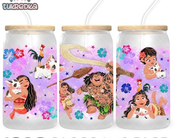 Prinzessin Moana Maui Heihei Cup PNG-Datei DIGITAL DOWNLOAD 16oz Glasbecher Design, 16oz Libby Cup Wrap