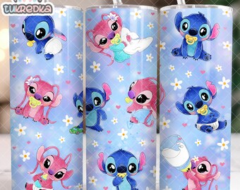 Anime Cartoon Stitch Angel 20oz Skinny Tumbler Wrap, Recht Tumbler Ontwerp Sublimatie Download PNG Cup Wrap